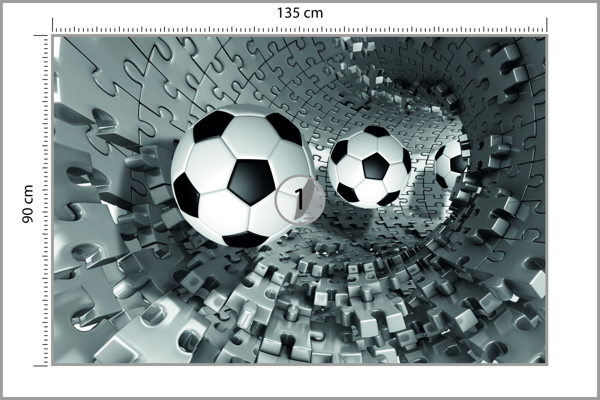 Emaga Fototapeta Piłka Nożna Puzzle 3D Flizelina Zmywalna 135x90