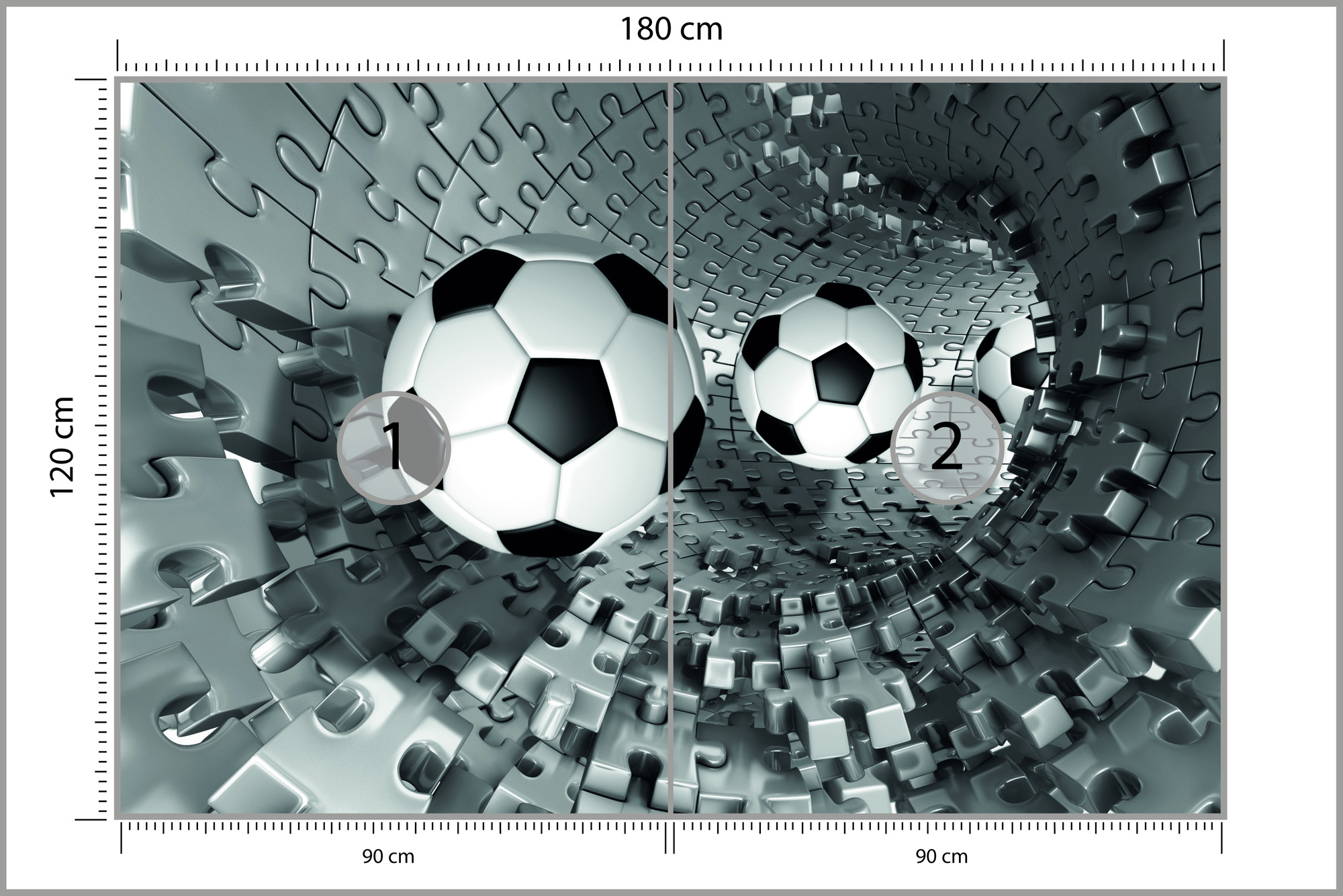 Emaga Fototapeta Piłka Nożna Puzzle 3D Flizelina Zmywalna 180x120