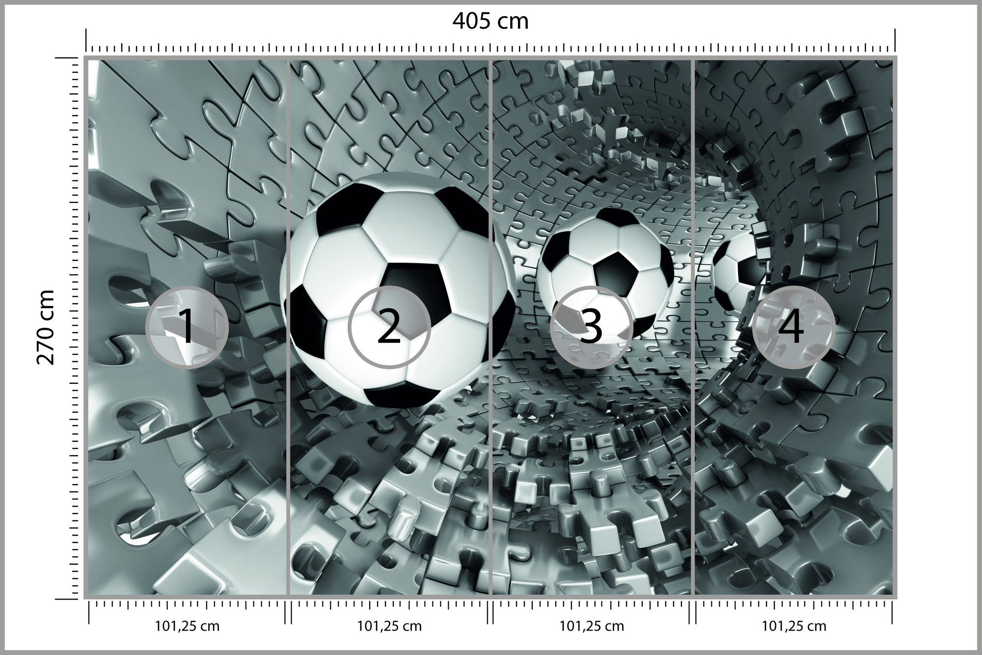 Emaga Fototapeta Piłka Nożna Puzzle 3D Flizelina Zmywalna 405x270