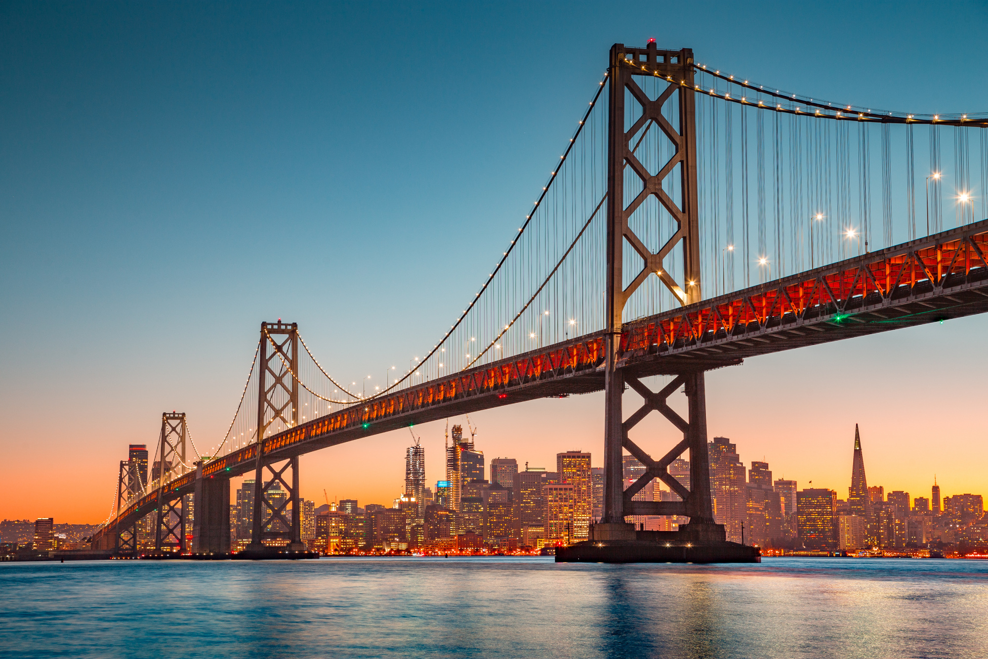 Photomural San Francisco Skyline With Oakland Bay Bridge At Sunset, California, Usa