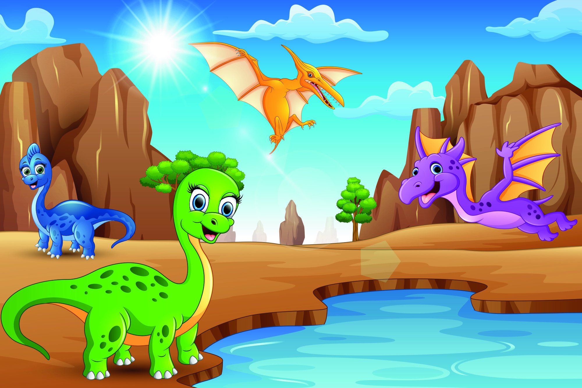 Photomural Fairy-Tale Dinosaurs By The Water