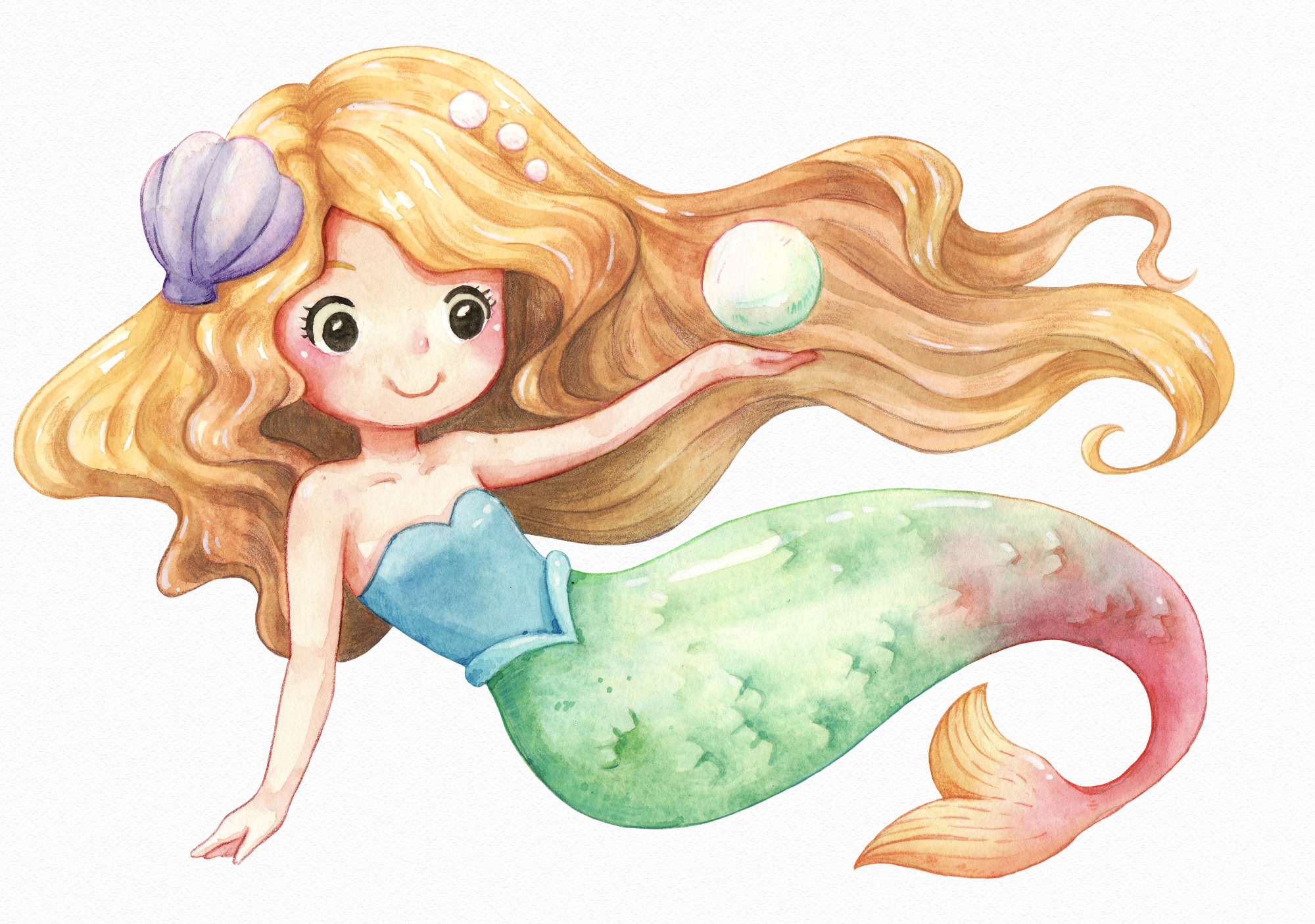 Photomural Mermaid Painted With Watercolor