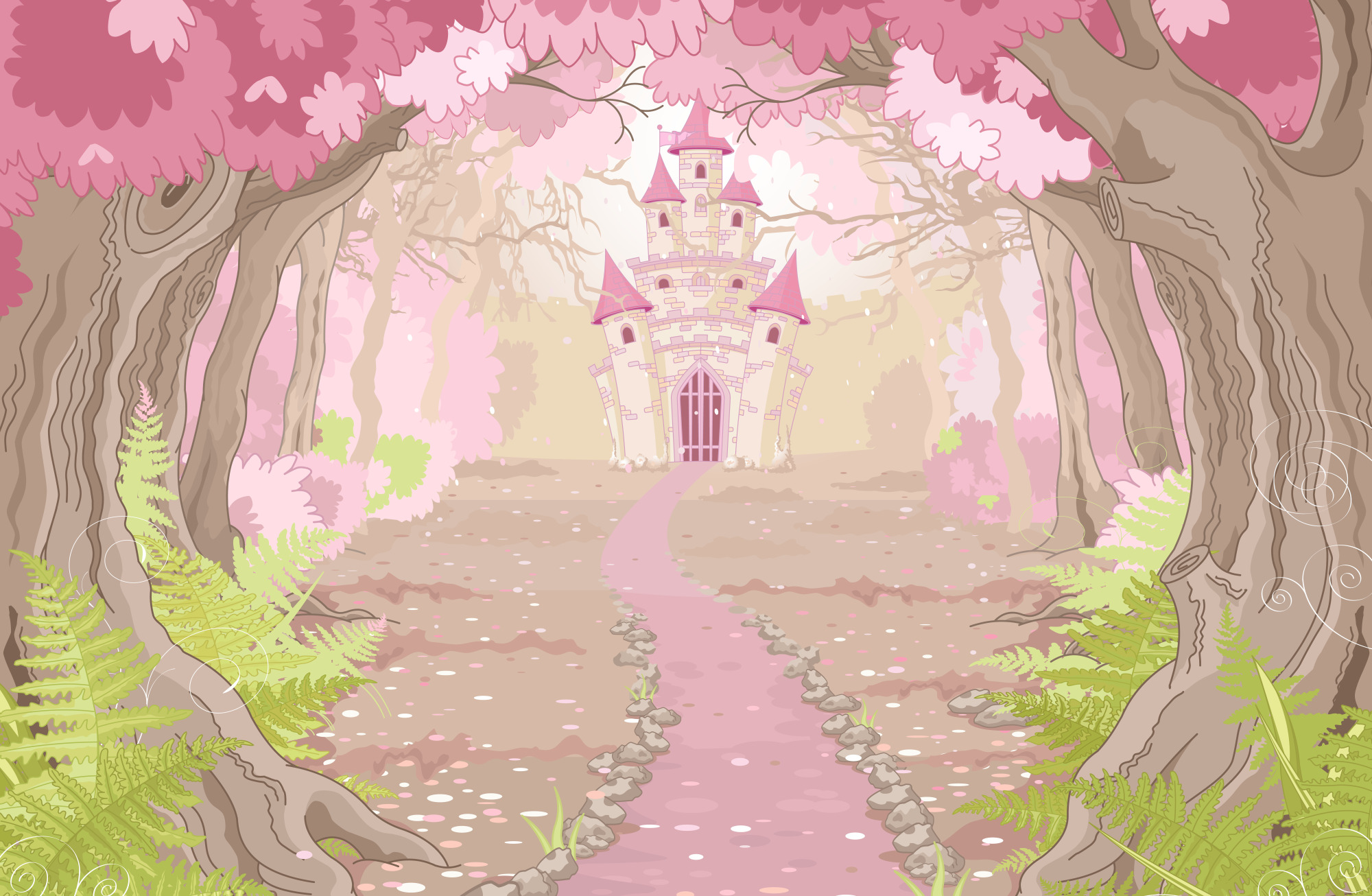 Photomural Castle In The Pink Forest