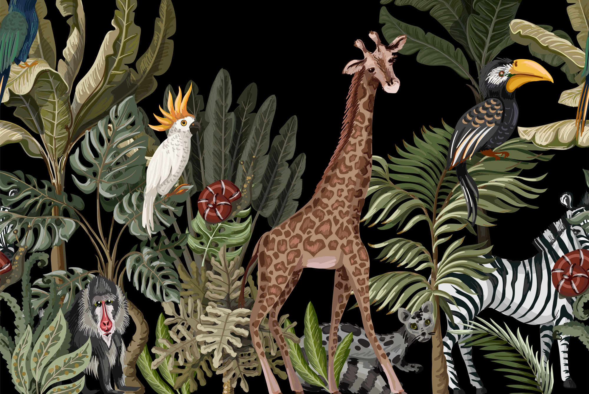 Photomural Exotic Animals Among Leaves
