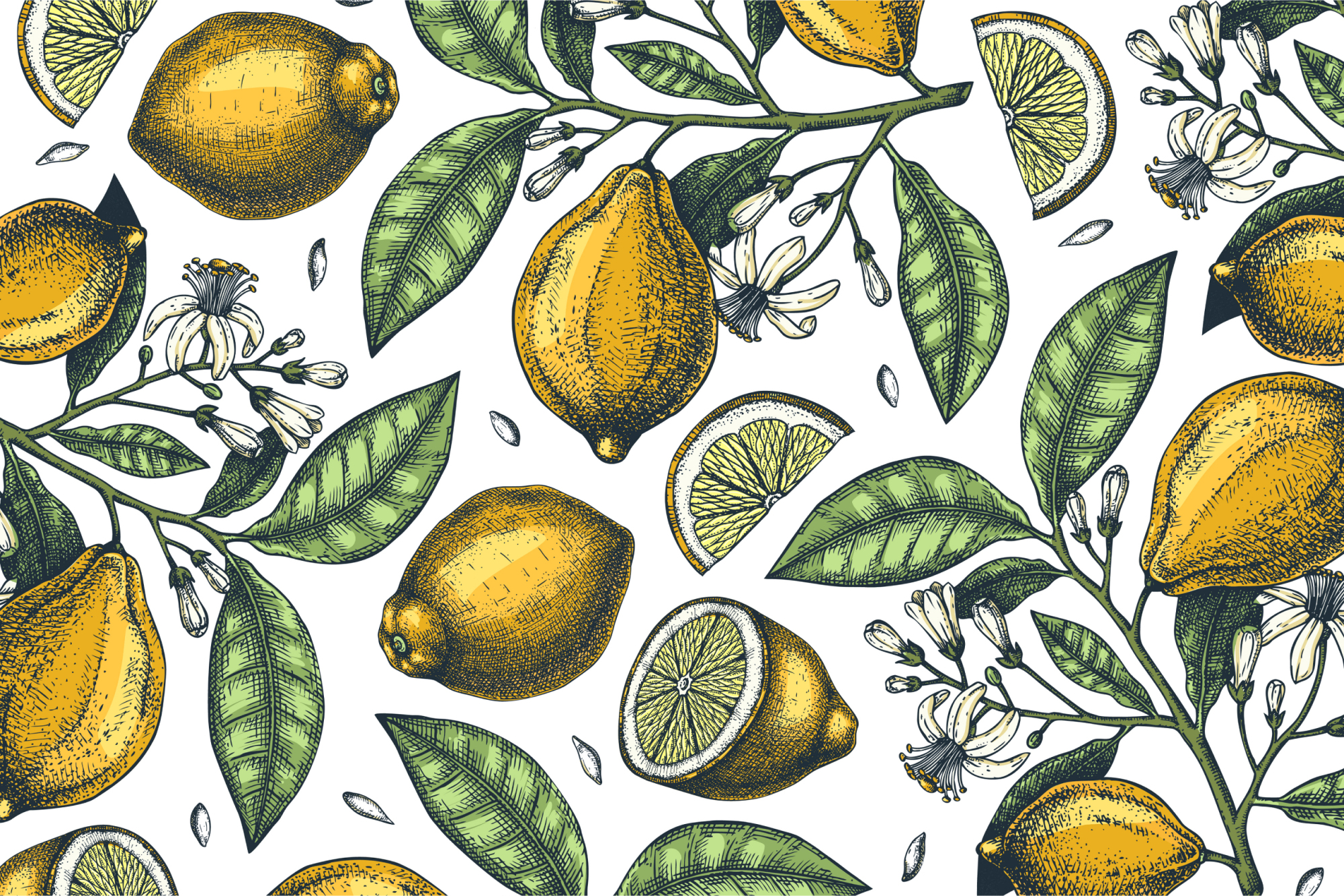Photomural Lemons With Flowers