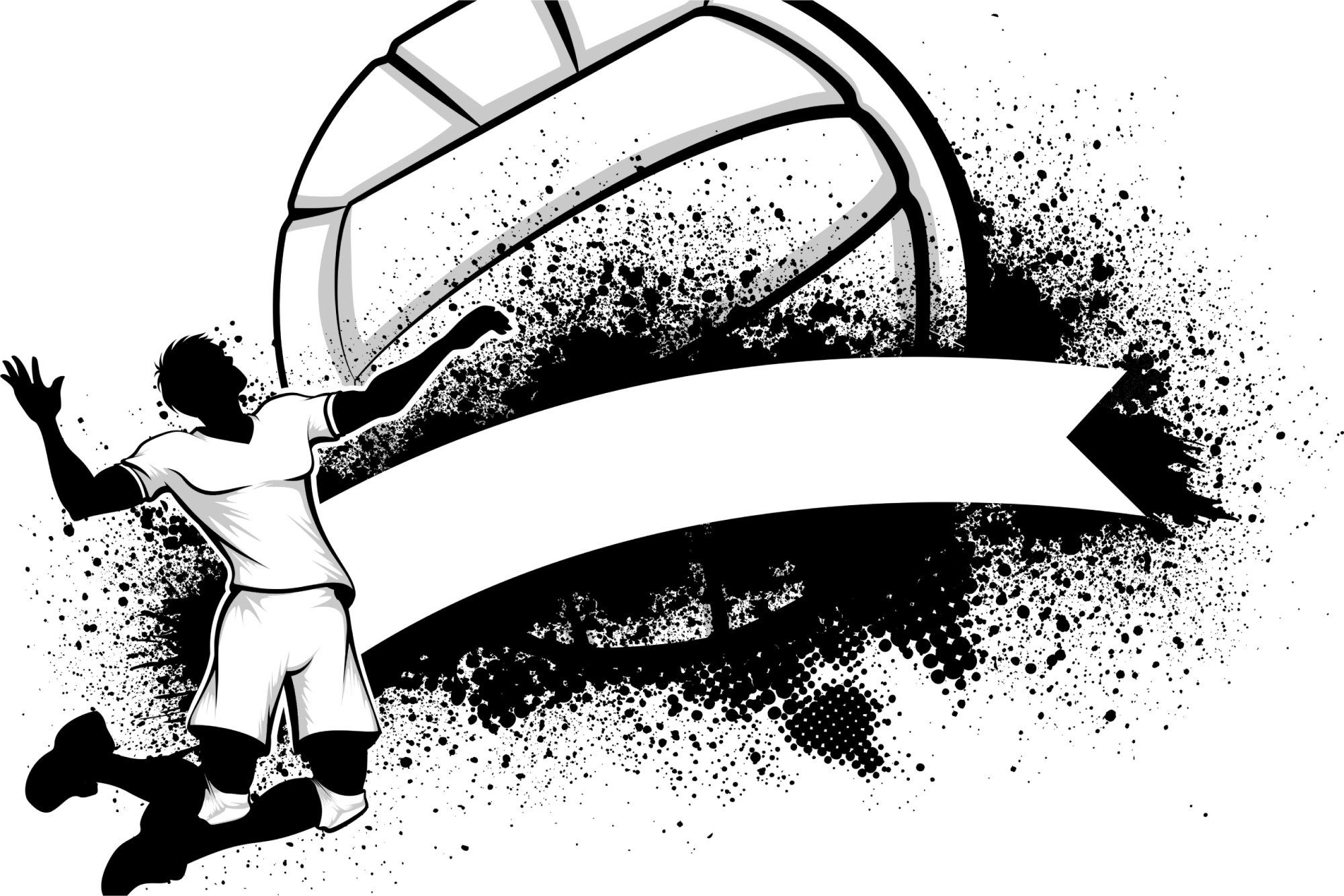 Photomural Black And White Volleyball Player With Ball