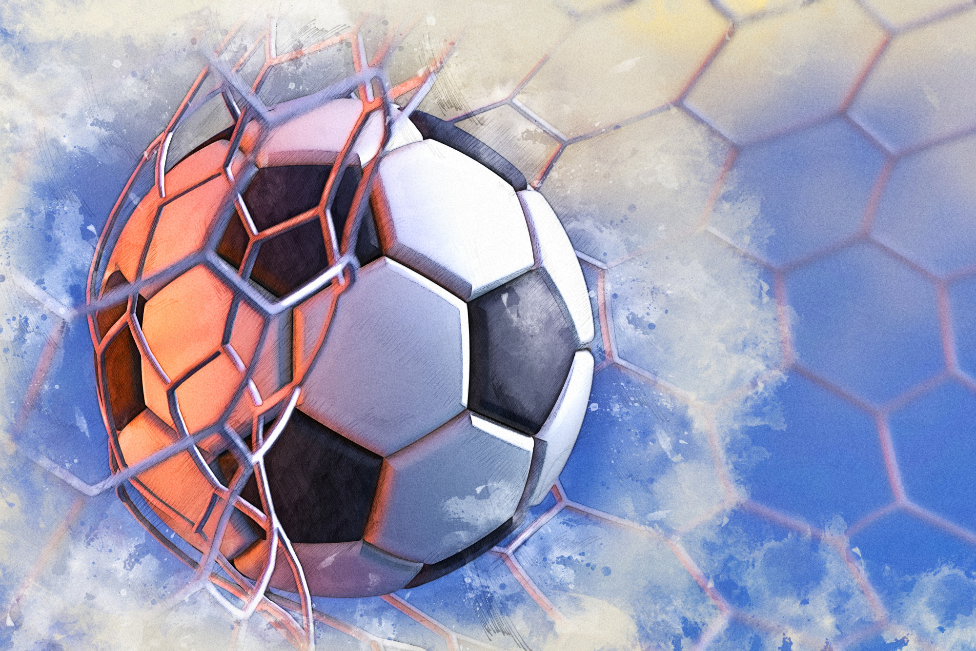 Photomural Watercolor Painted Ball In The Net