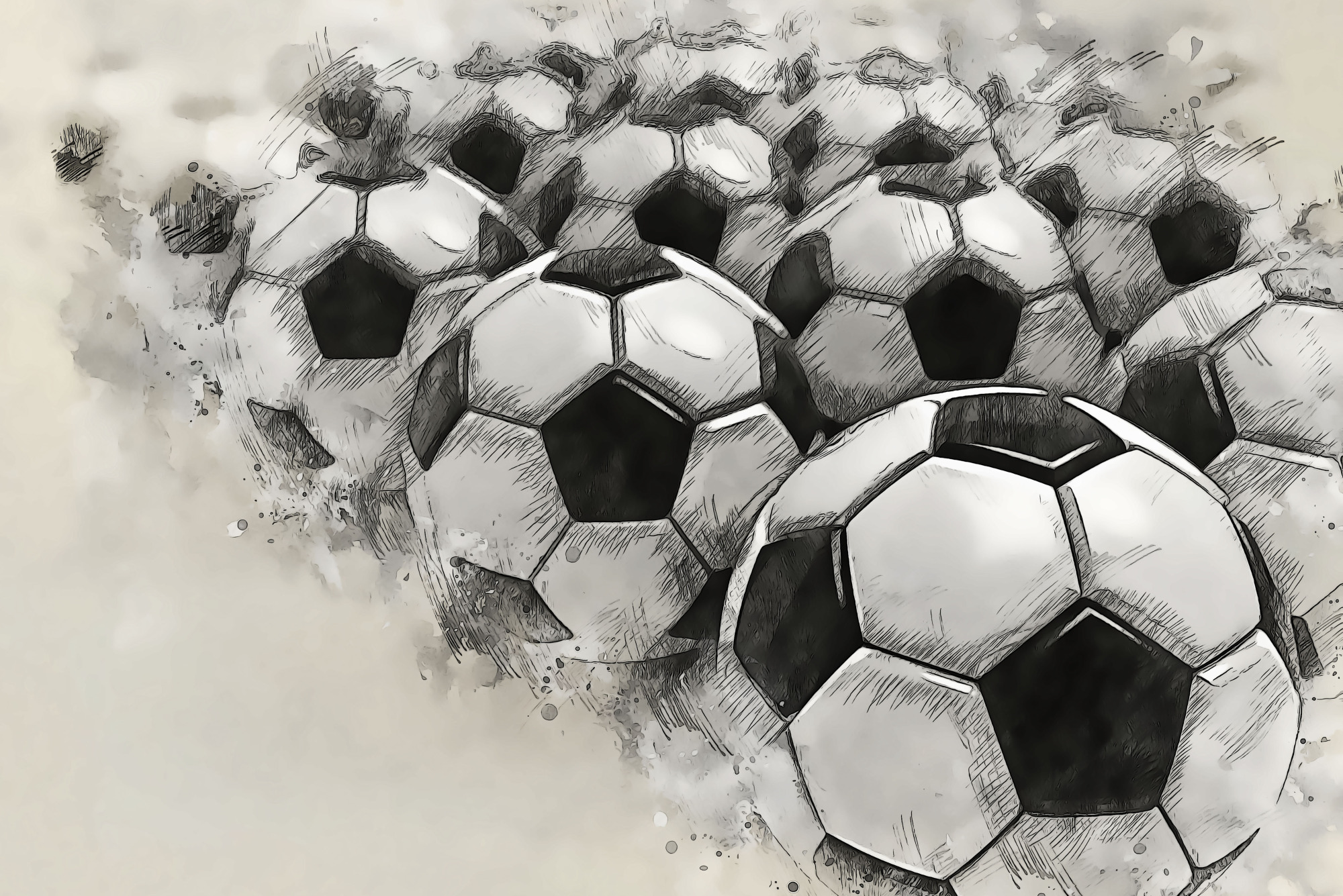 Photomural Soccer Balls Drawn With A Pencil