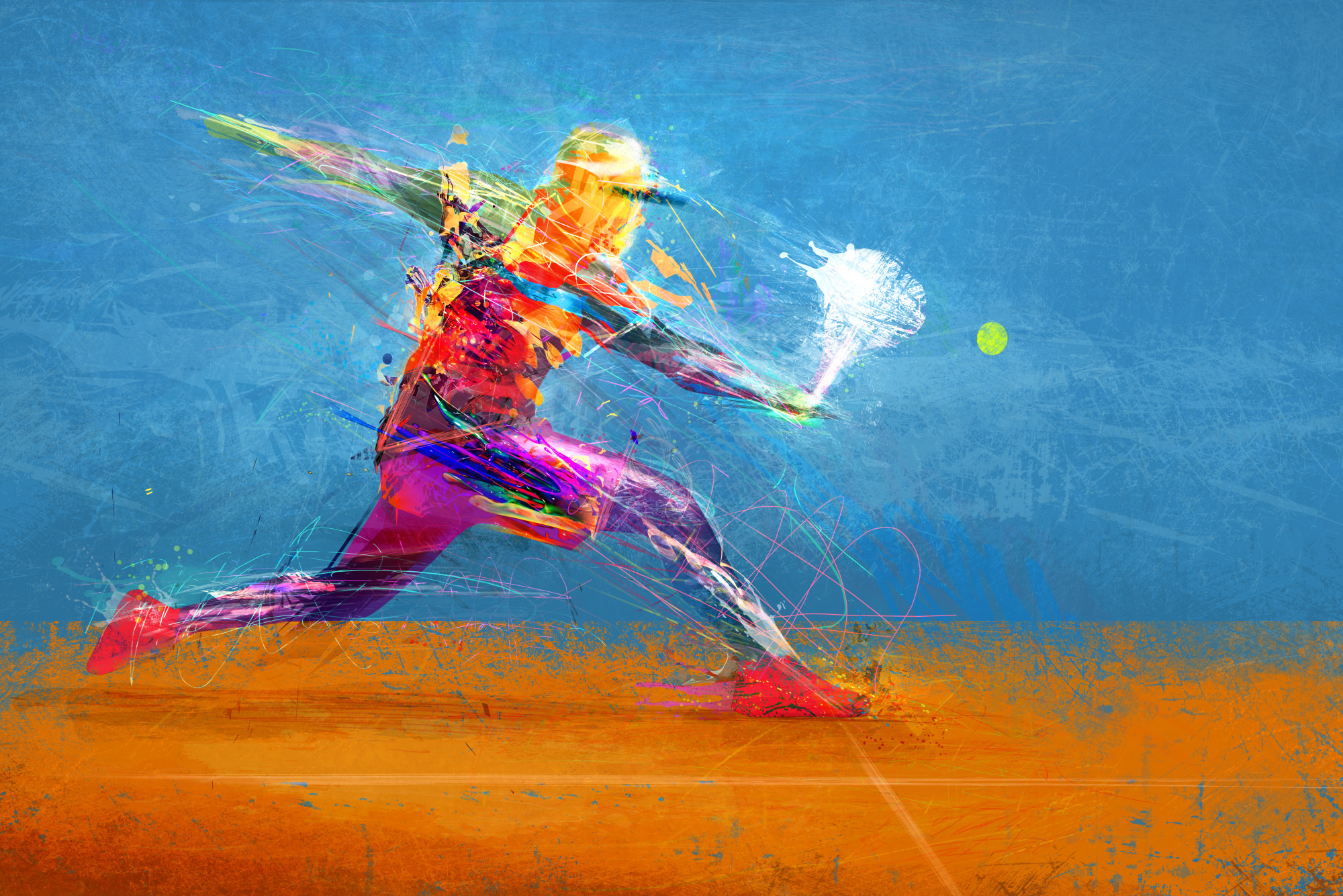 Photomural Painted Abstract Tennis Player