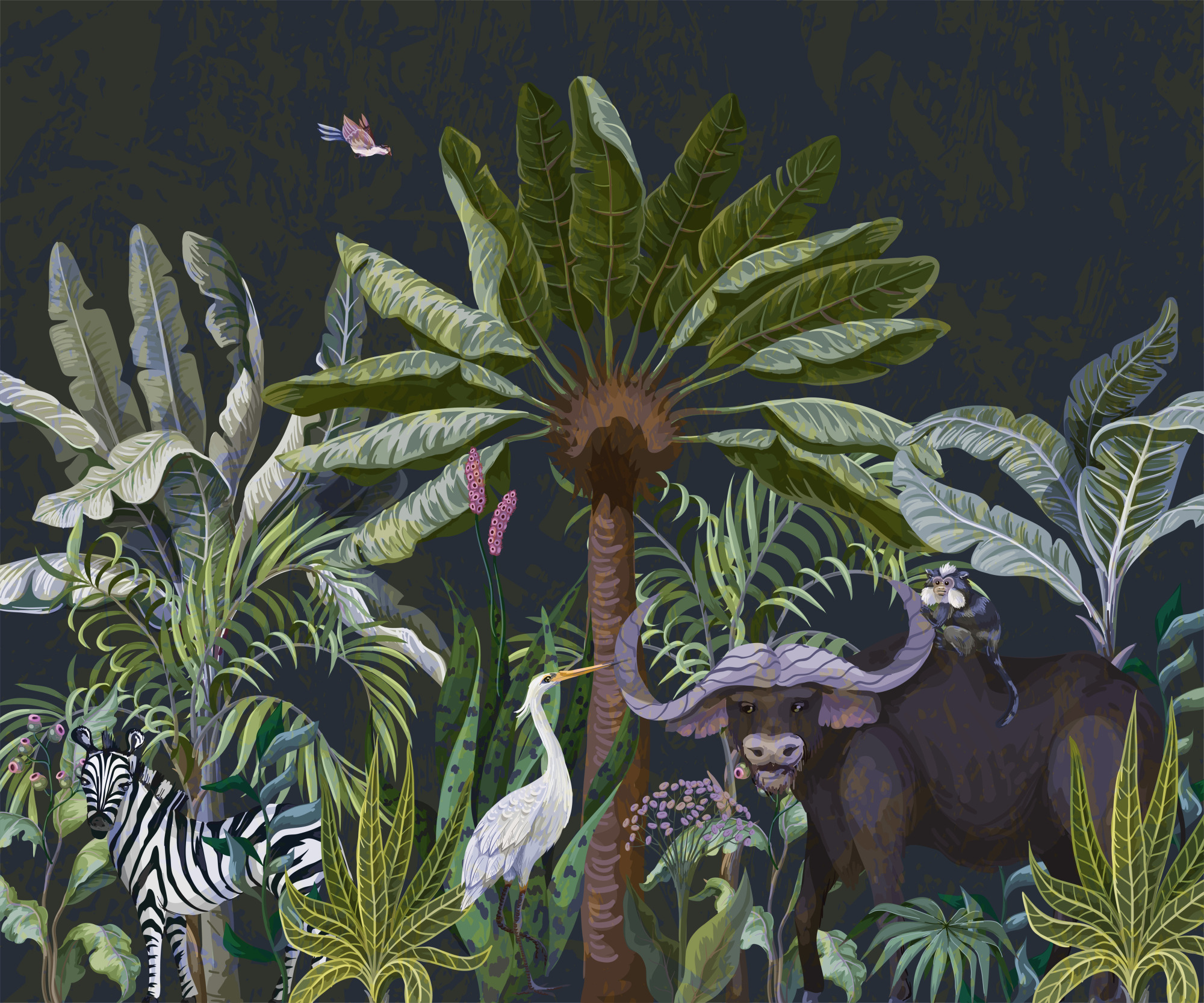 Photomural Animals Amidst Palm Trees And Plants