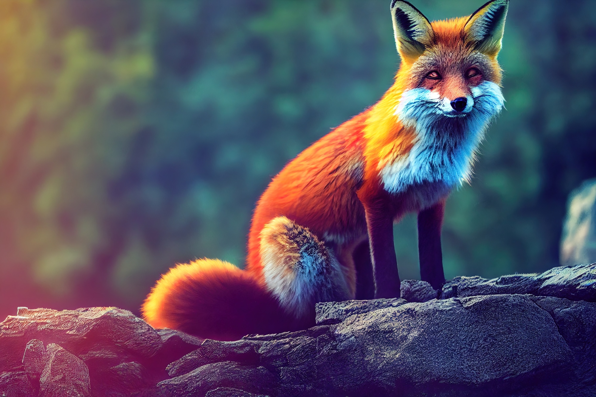 Photomural Fox Sitting In The Woods With Weird Eyes