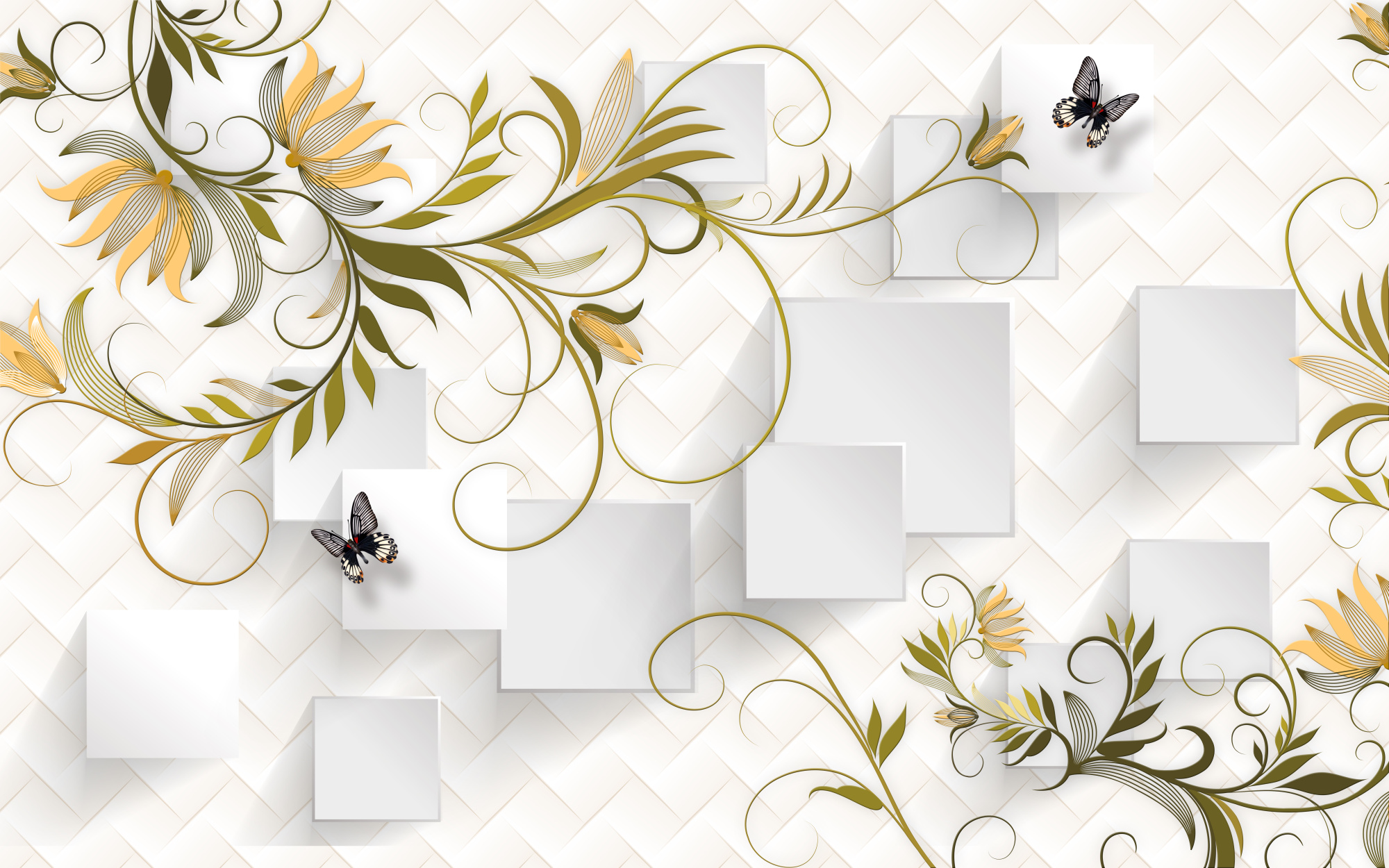 Photomural Abstract Floral And Butterfly Background With Frame For 3D Living Room Bedroom Tv 3D Wallpaper Home Decoration Mural Wallpaper For Walls