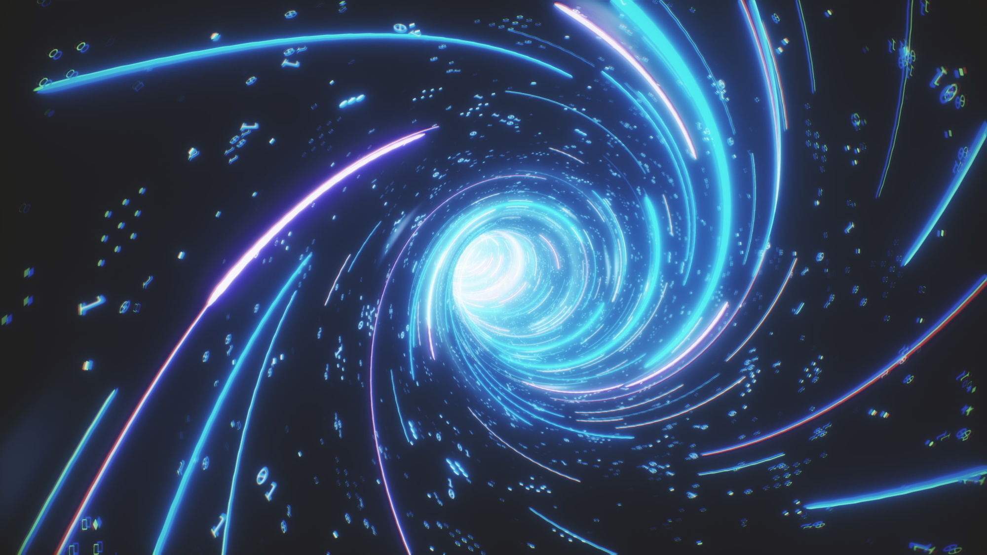 Photomural Flying Inside Digital Data Tunnel. Futuristic Abstract Background With Neon Rays. Concept For Big Data, Blockchain, Cryptocurreny, Internet, Hyperspace And Space Travel. 4K 3D Render