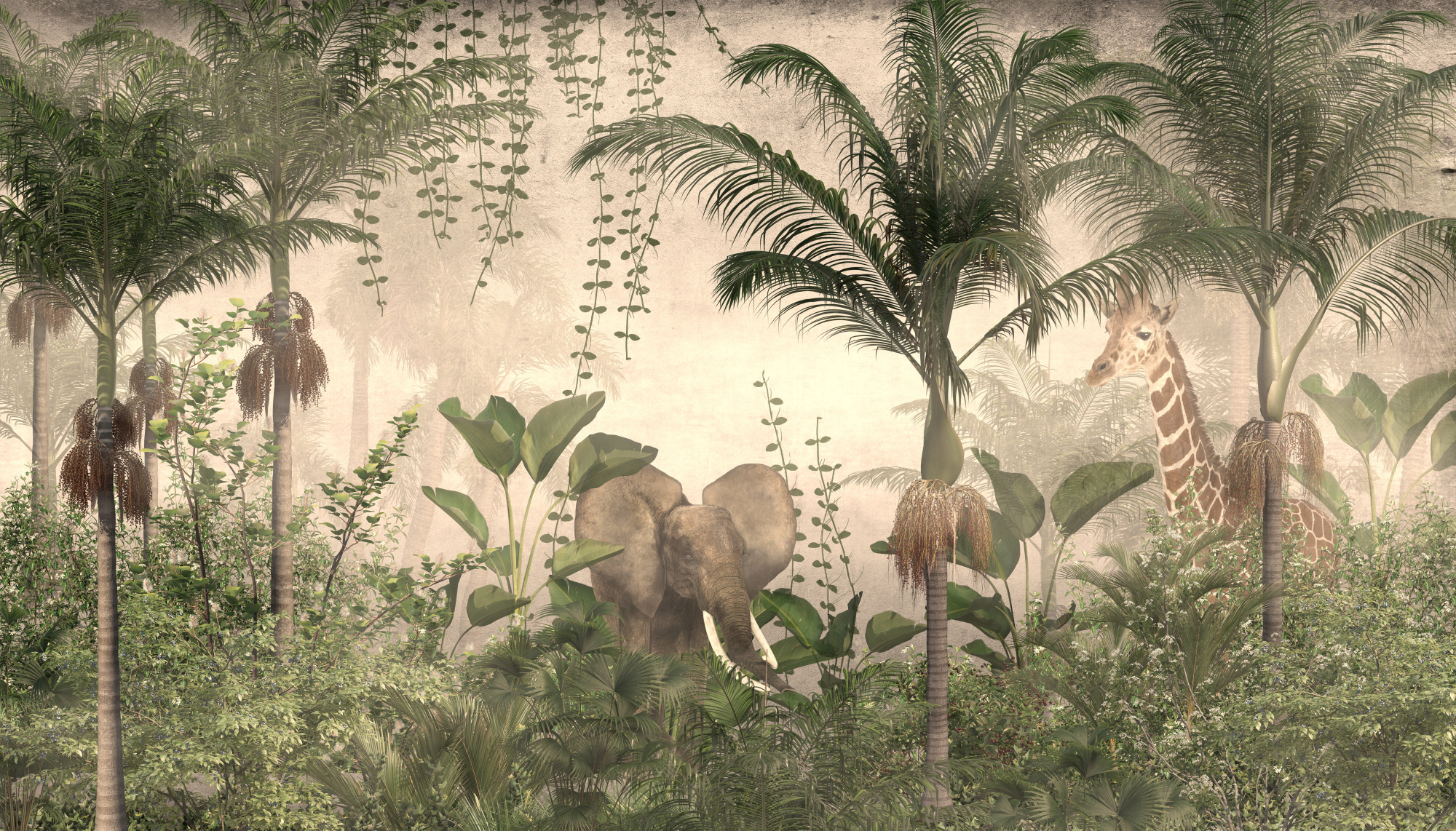 Photomural Tropical Trees And Leaves For Digital Printing Wallpaper, Custom Design Wallpaper - 3D