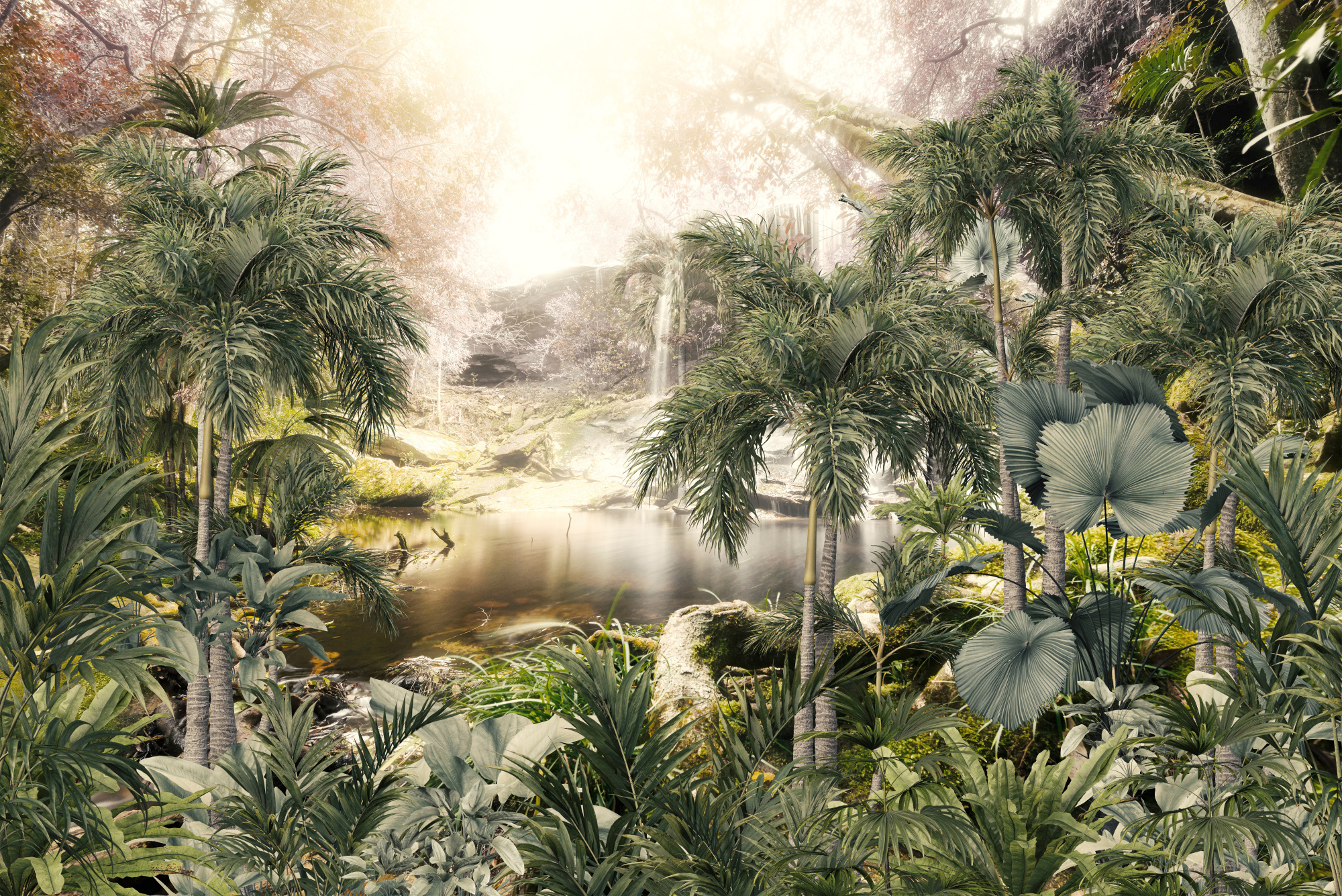Photomural Tropical Trees And Leaves For Digital Printing, Custom Design - 3D