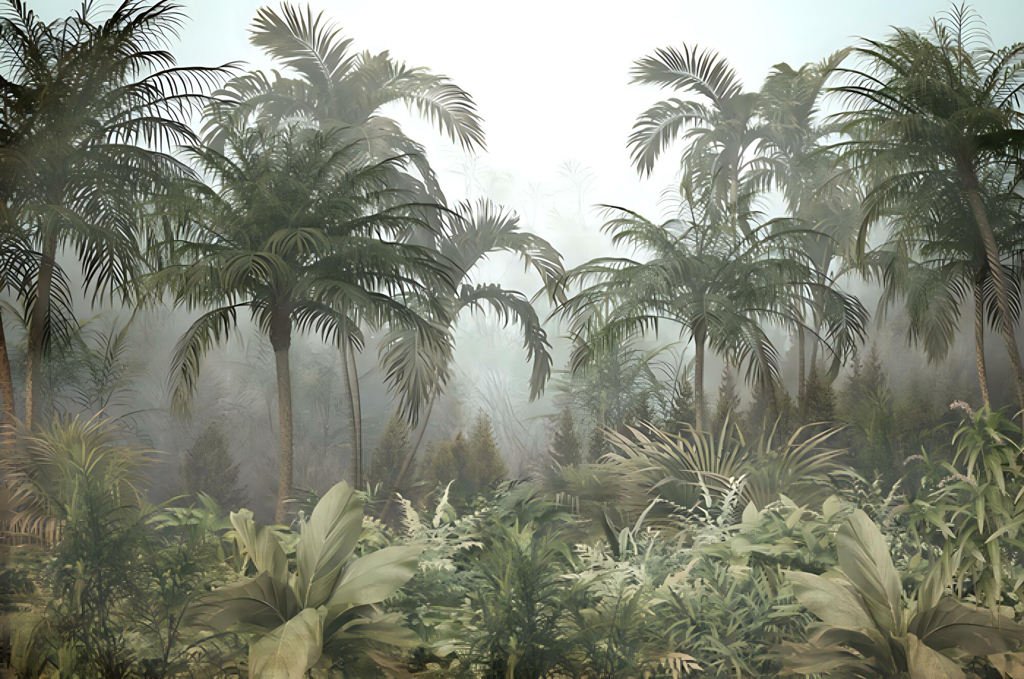 Photomural Tropical Trees And Leaves For Digital Printing Wallpaper, Custom Design Wallpaper - 3D