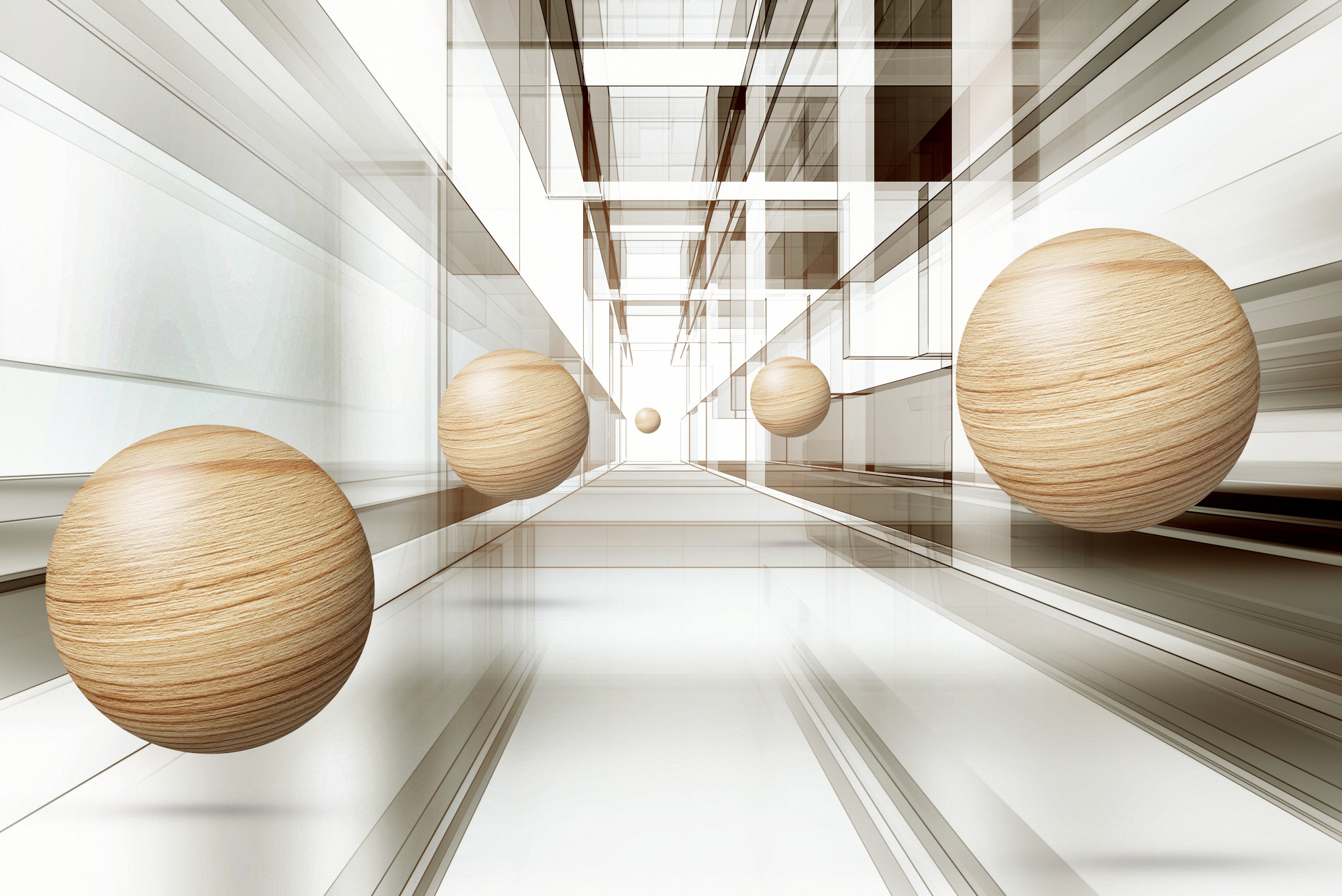 Photomural Wooden Balls 3D